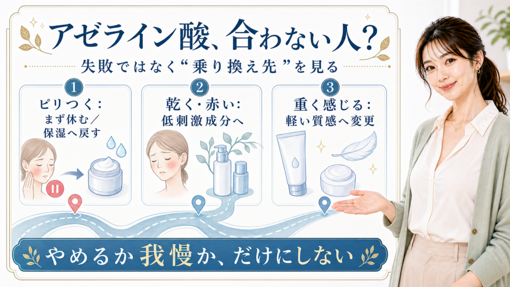 アゼライン酸が合わない人の反応別乗り換え先を見るアイキャッチ