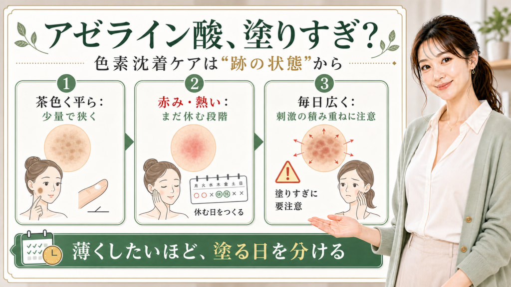 アゼライン酸の塗りすぎと色素沈着ケアを跡の状態で分けるアイキャッチ