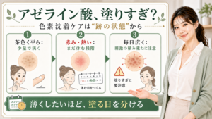 アゼライン酸の塗りすぎと色素沈着ケアを跡の状態で分けるアイキャッチ