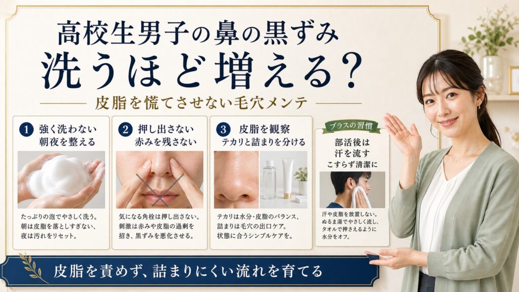 高校生男子の鼻の黒ずみ、洗うほど増える？──皮脂を慌てさせない毛穴メンテ Beauty Board