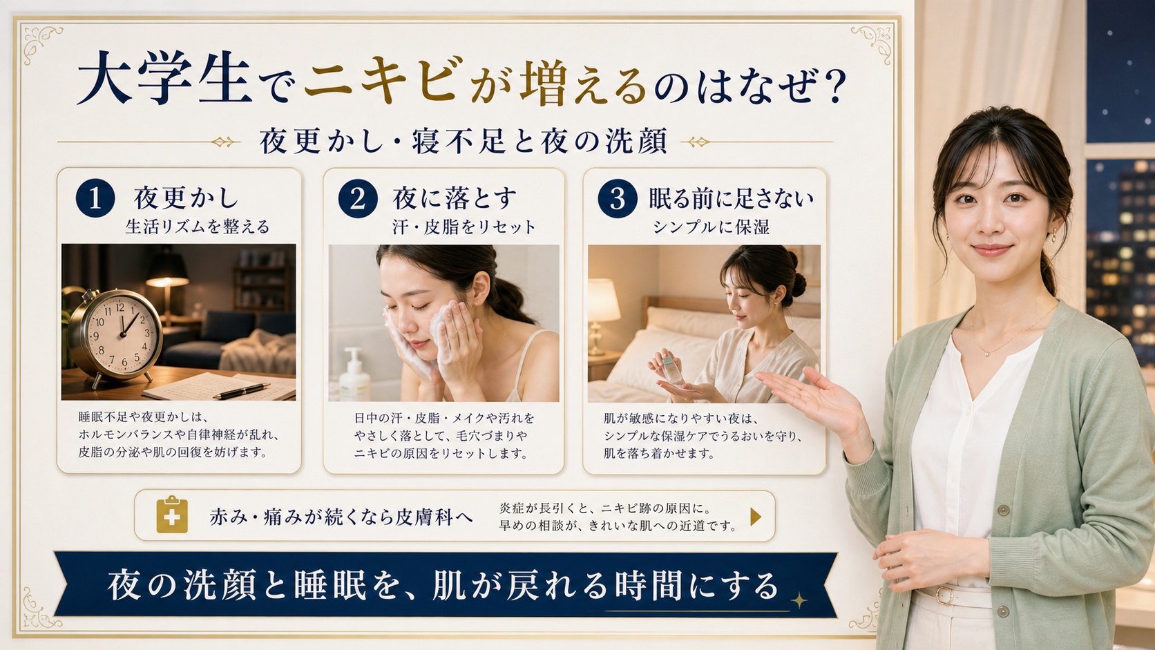 大学生でニキビが増えるのはなぜ?夜更かし・寝不足と夜の洗顔 Beauty Board