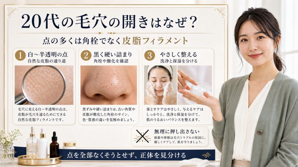 20代の毛穴の開きはなぜ？──点の多くは角栓でなく”皮脂フィラメント” Beauty Board