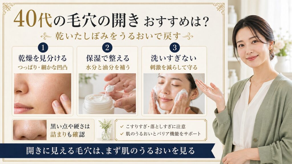 【40代の毛穴の開き】おすすめは、うるおいで戻すこと──乾いたしぼみの見分け方 Beauty Board