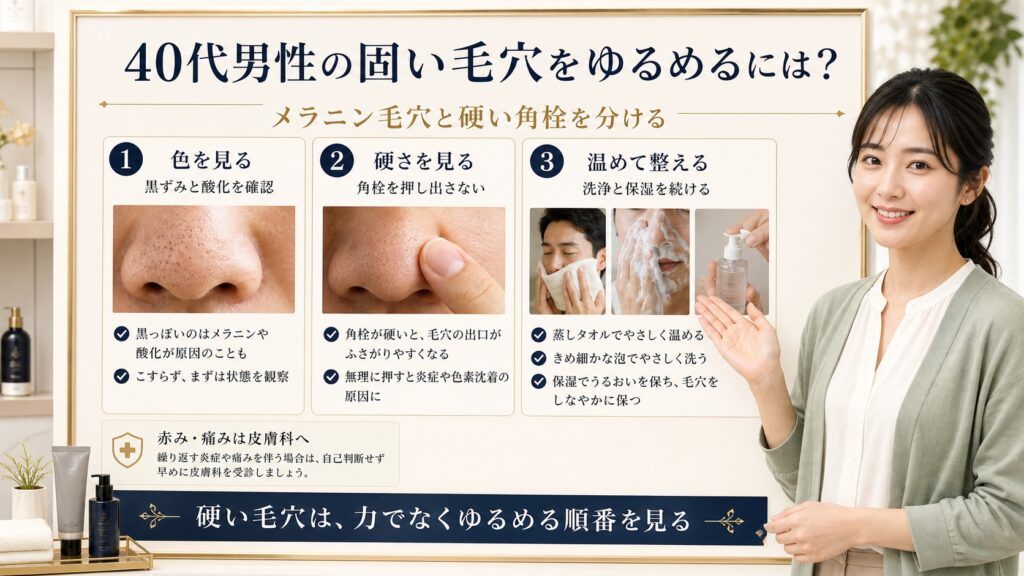 【毛穴が固くなる40代男性へ】メラニン毛穴・硬い角栓のゆるめ方 Beauty Board