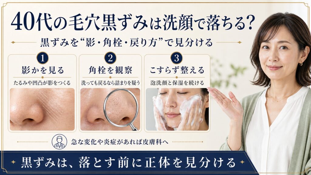 40代の毛穴黒ずみは洗顔で落ちる？影・角栓・戻り方で見る Beauty Board