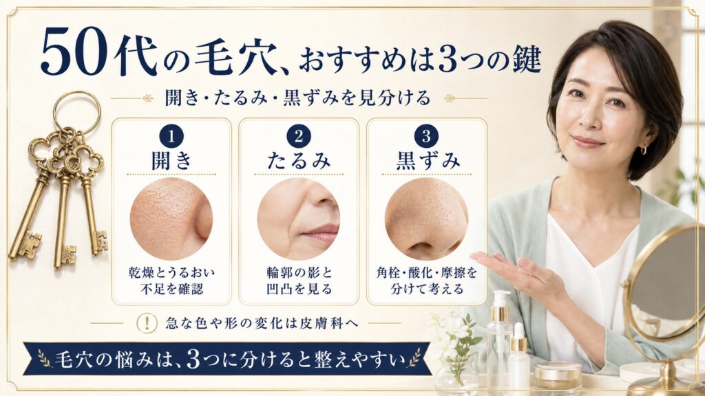 【50代の毛穴】おすすめは3つの鍵──開き・たるみ・黒ずみの見分け方 Beauty Board