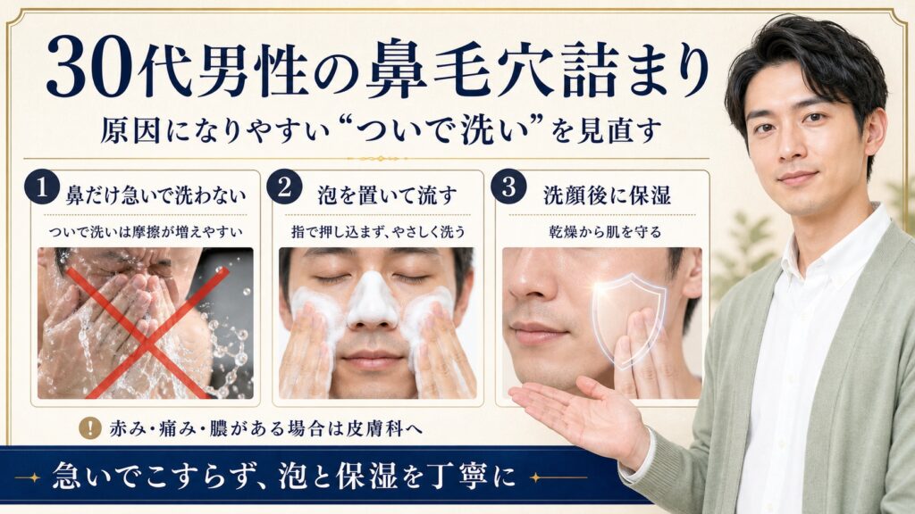 【30代男性の鼻毛穴詰まり】原因になりやすい”ついで洗い”を見直す習慣 Beauty Board