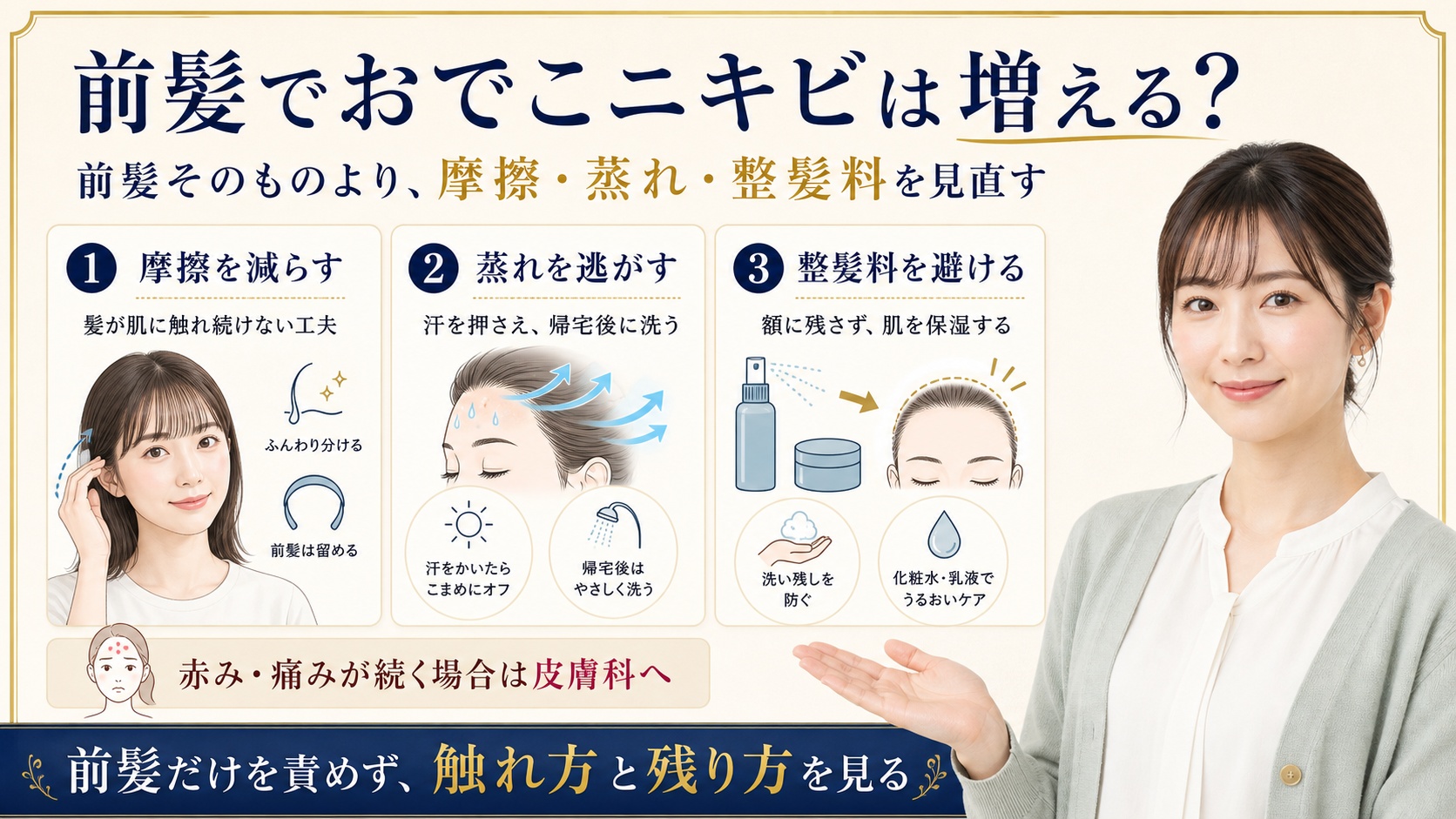 【前髪でおでこニキビは増える？】犯人は前髪そのものでなく摩擦・蒸れ・整髪料 Beauty Board