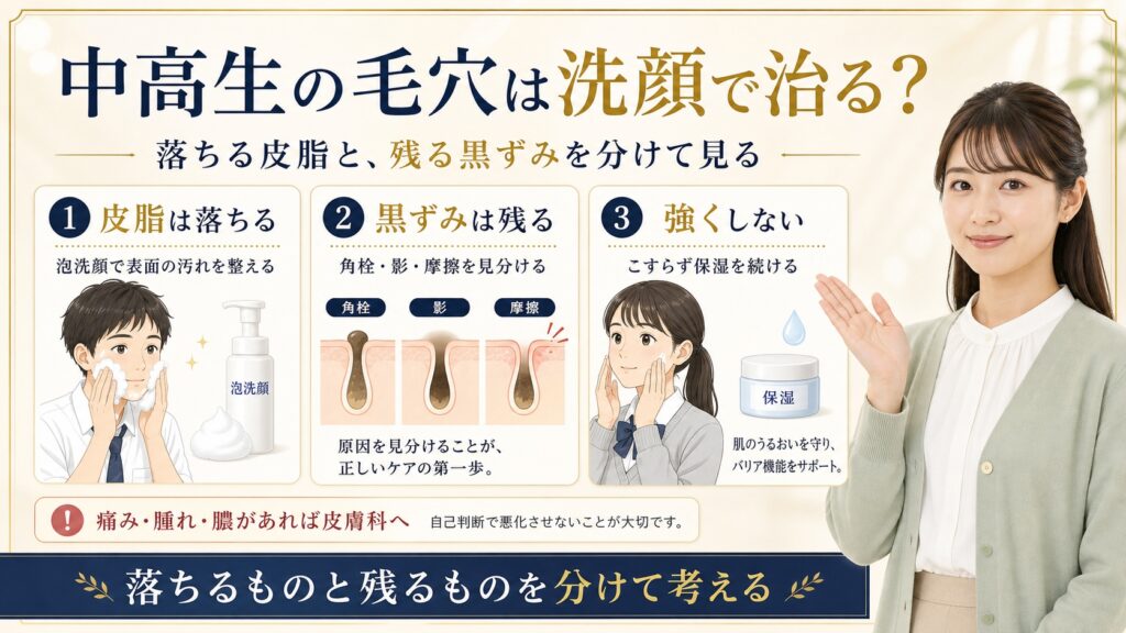 中高生の毛穴は洗顔で治る？落ちる皮脂と残る黒ずみ Beauty Board