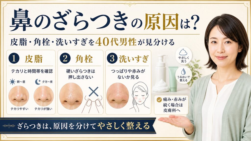 【鼻のざらつきの原因は？】皮脂・角栓・洗いすぎ、40代男性の見分け方 Beauty Board