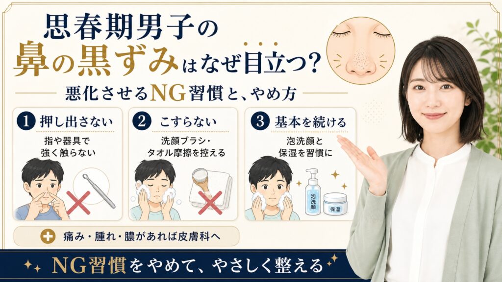 【思春期男子の鼻の黒ずみはなぜ目立つ？】悪化させるNG習慣とやめ方 Beauty Board
