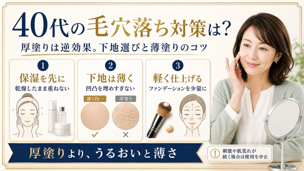 【40代の毛穴落ち対策は？】厚塗りは逆効果、下地選びと薄塗りのコツ Beauty Board
