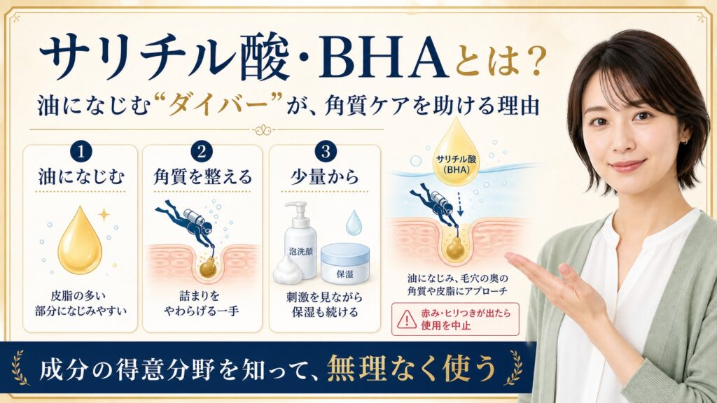【サリチル酸・BHAとは？なぜ角質に効く】油になじむダイバー──毛穴の奥まで潜れる成分 Beauty Board