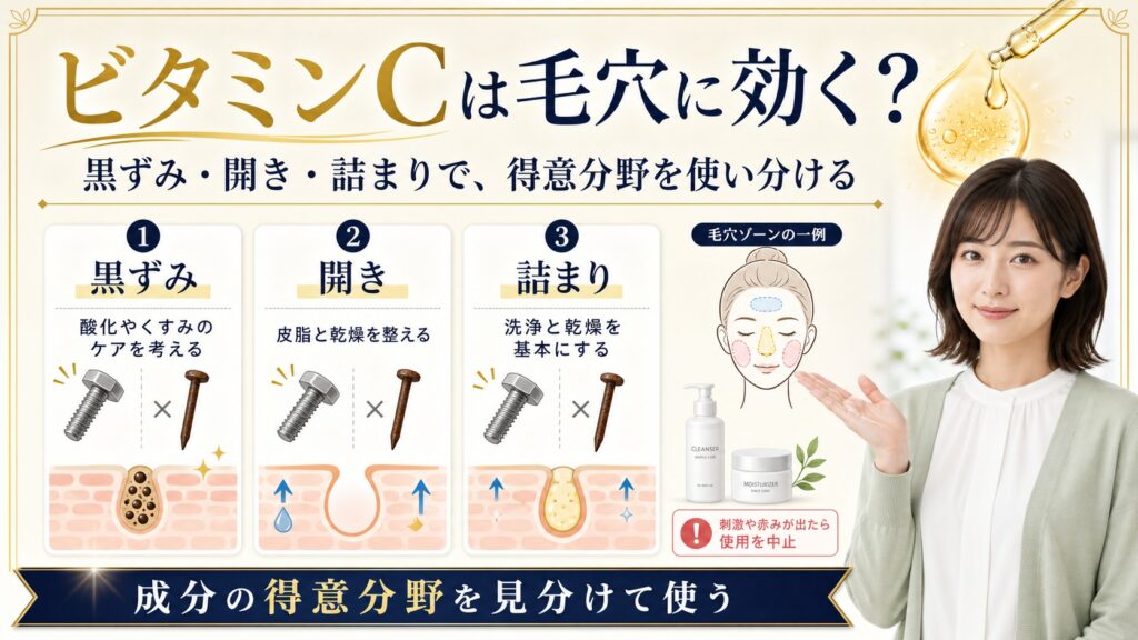 【ビタミンCは毛穴に効く？】効くのはネジ、効かないのは釘──黒ずみ・開き・詰まりの使い分け Beauty Board