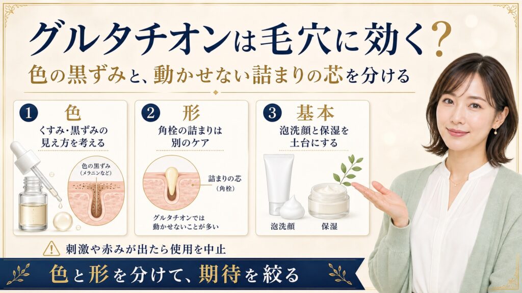 【グルタチオンは毛穴に効く？】向くのは色の黒ずみ、動かせないのは詰まりの芯──色と形の担当分け Beauty Board