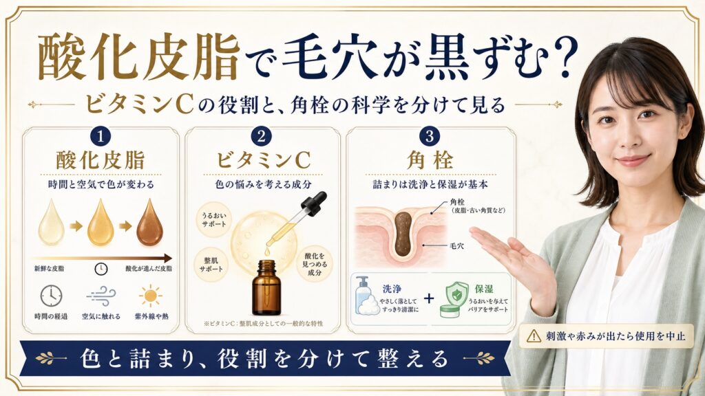 酸化皮脂で毛穴が黒ずむ？ビタミンCの還元と角栓の科学 Beauty Board