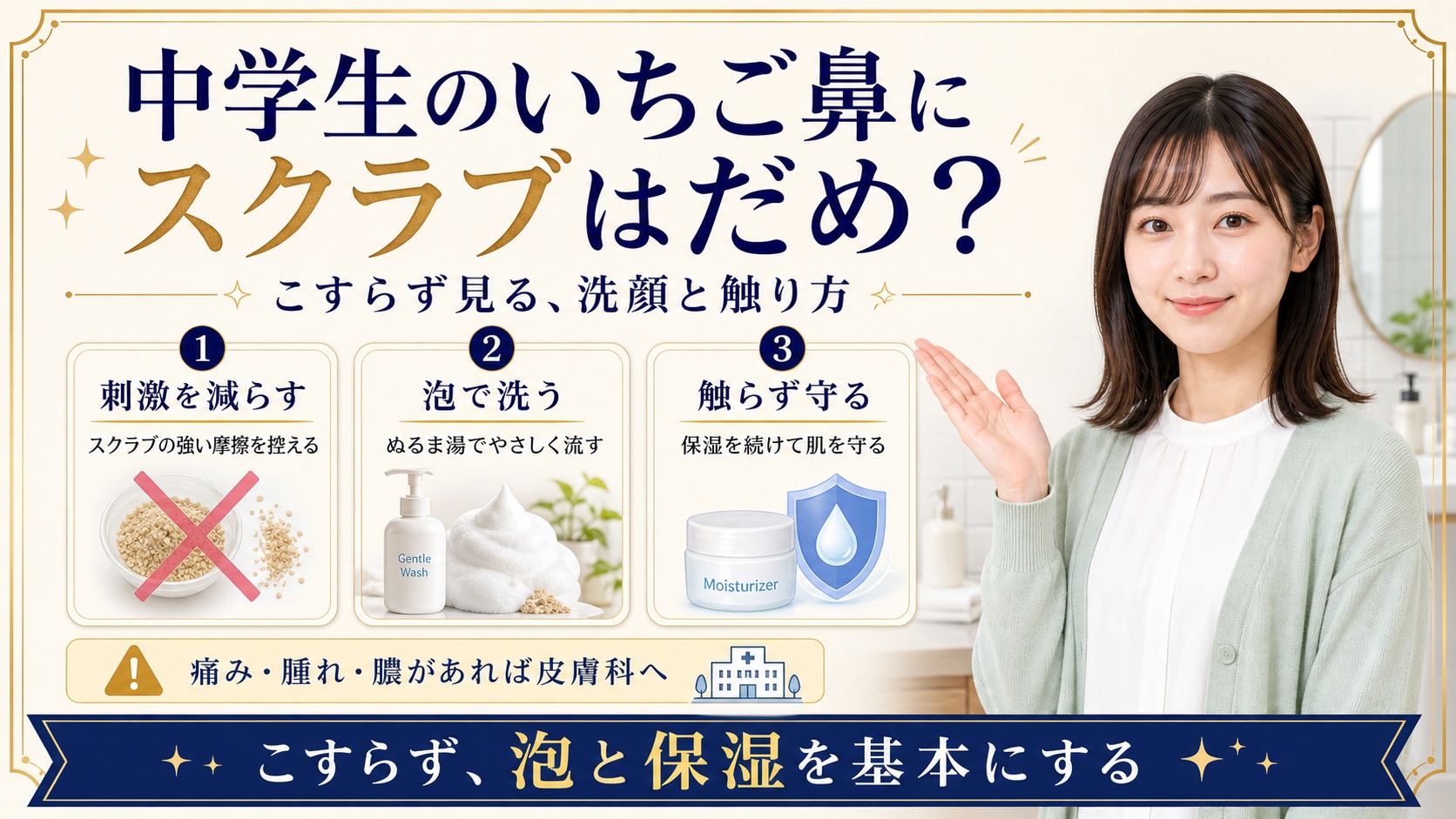 中学生のいちご鼻にスクラブはだめ?こすらず見る洗顔・触り方 Beauty Board