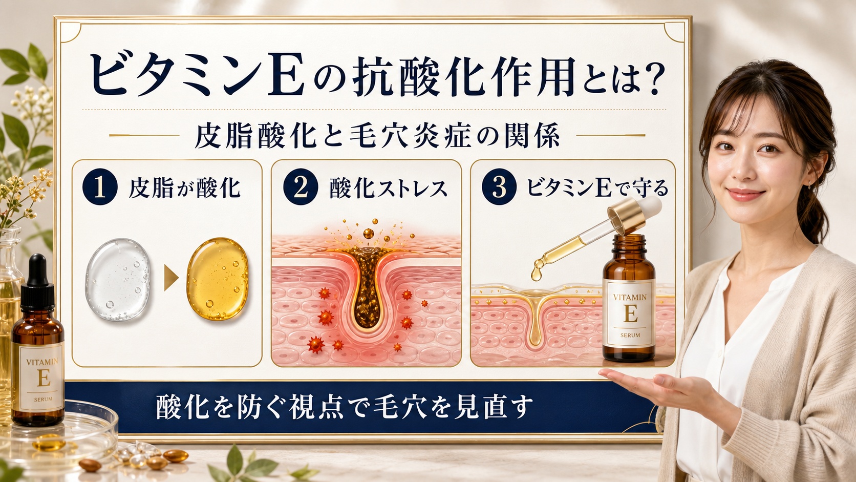 ビタミンEと皮脂酸化の関係を特徴・使い方・観察の3視点で整理するアイキャッチ
