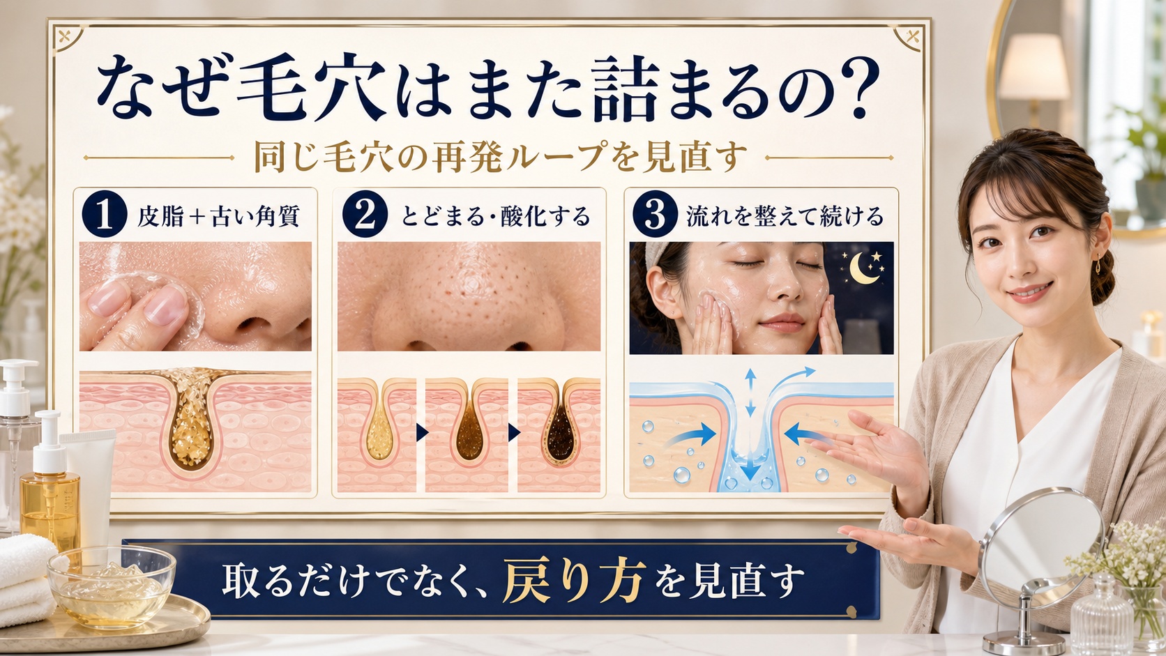 毛穴の再発ループを原因・習慣・記録の3視点で見直すアイキャッチ