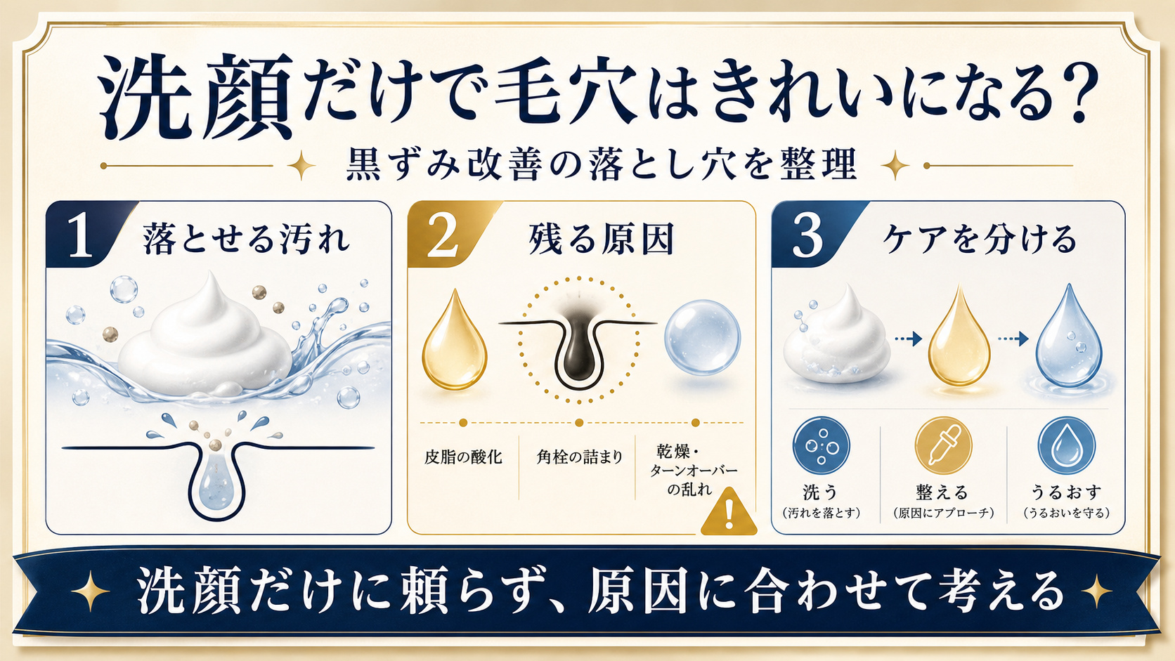 洗顔で落とせる汚れと残る毛穴原因を分けて考えるアイキャッチ