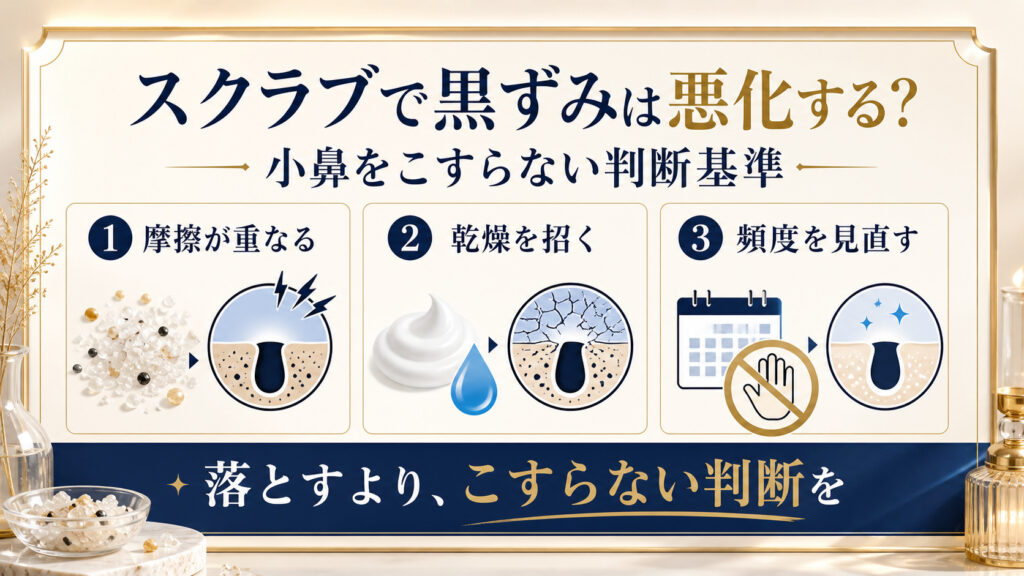 スクラブの摩擦と頻度を見直し、こすらない毛穴ケアを考えるアイキャッチ