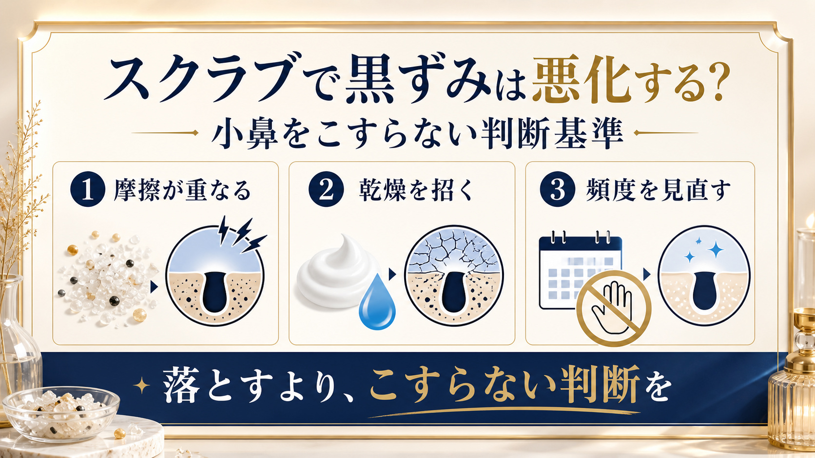 スクラブの摩擦と頻度を見直し、こすらない毛穴ケアを考えるアイキャッチ