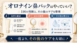 オロナイン鼻パックの条件確認、赤み観察、使用後ケアを整理するアイキャッチ