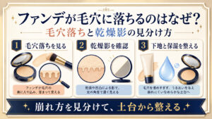 ファンデーションの毛穴落ちと乾燥影を見分け、下地と保湿を整えるアイキャッチ