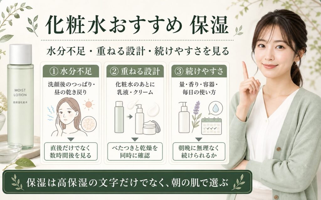 保湿の化粧水おすすめは？乾く場所と時間で選ぶ