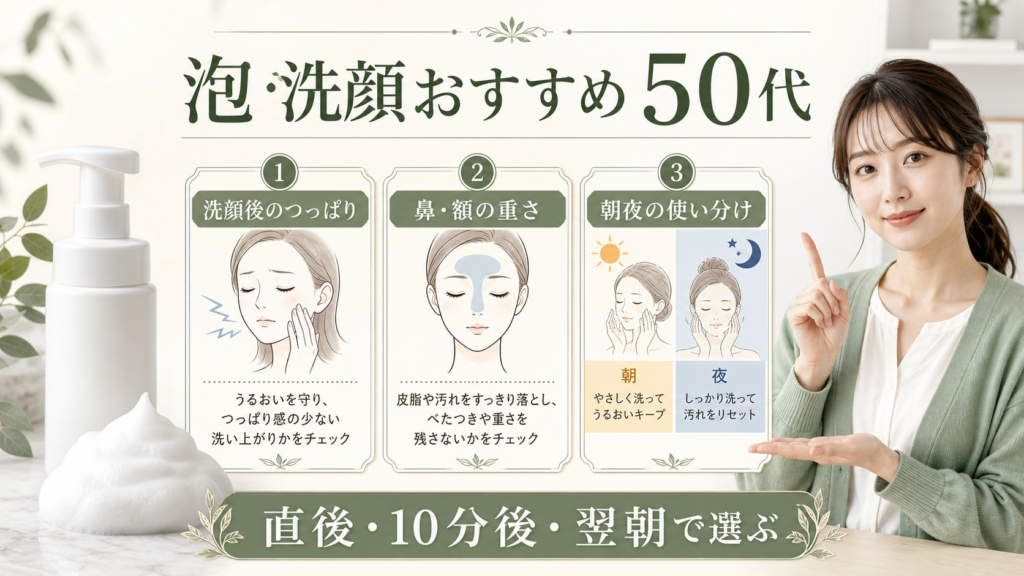 泡洗顔おすすめ 50代の使い分けを示す美容ボード