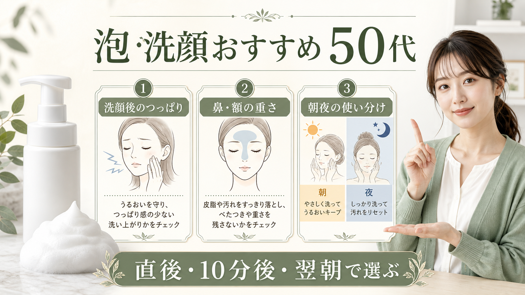 泡洗顔おすすめ 50代の使い分けを示す美容ボード