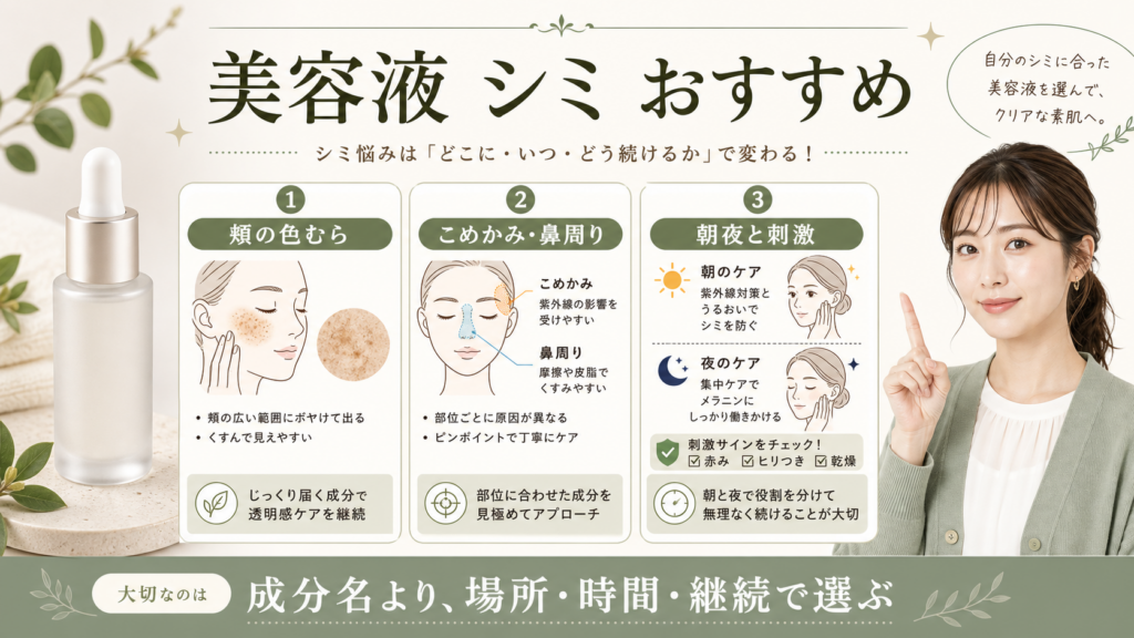 シミ向け美容液の選び方を示す美容ボード