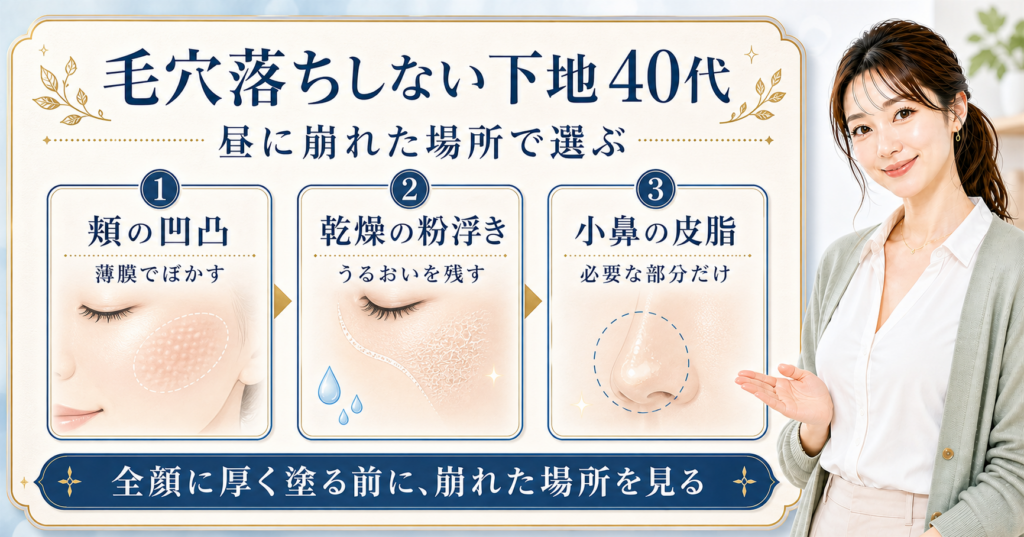 ダルバ下地を脂性肌が頬と鼻で塗り分けるbeauty board