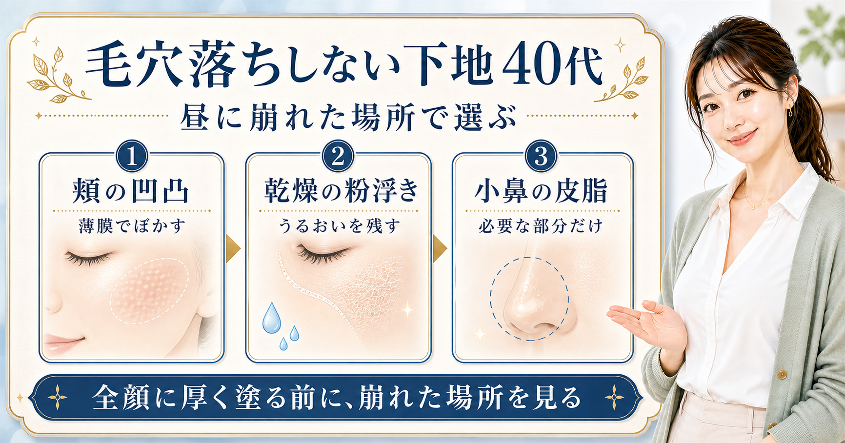 ダルバ下地を脂性肌が頬と鼻で塗り分けるbeauty board