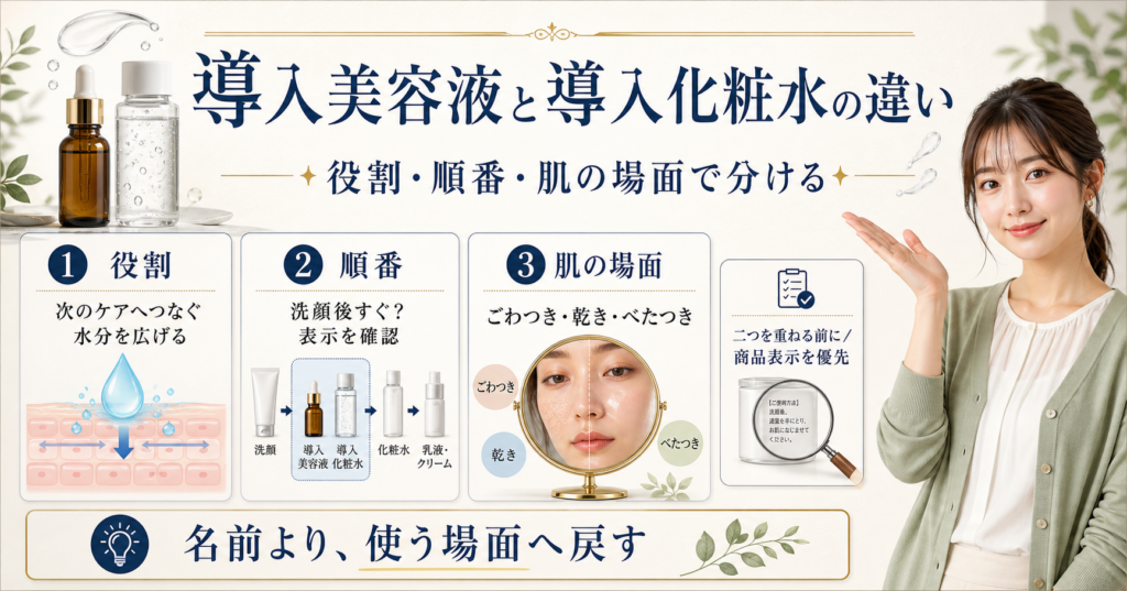 導入美容液と導入化粧水の違いを役割・順番・肌の場面で比べるbeauty board