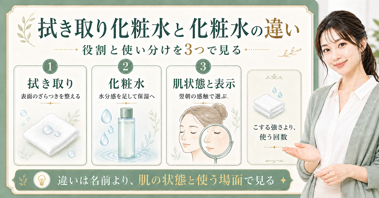 拭き取り化粧水と化粧水を役割・摩擦・翌朝の肌で使い分けるbeauty board
