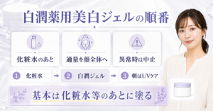 白潤薬用美白ジェルの使う順番を示す美容ボード