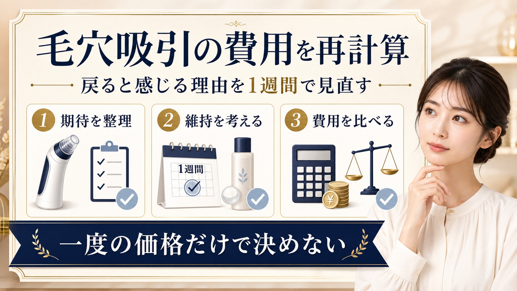 毛穴吸引の費用を期待、維持、比較の3視点で見直すアイキャッチ
