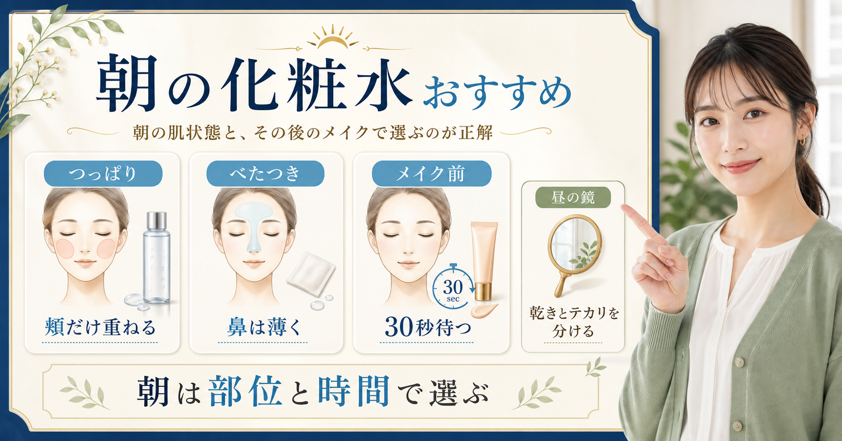 朝の化粧水をつっぱり・べたつき・メイク前で使い分ける美容ボード