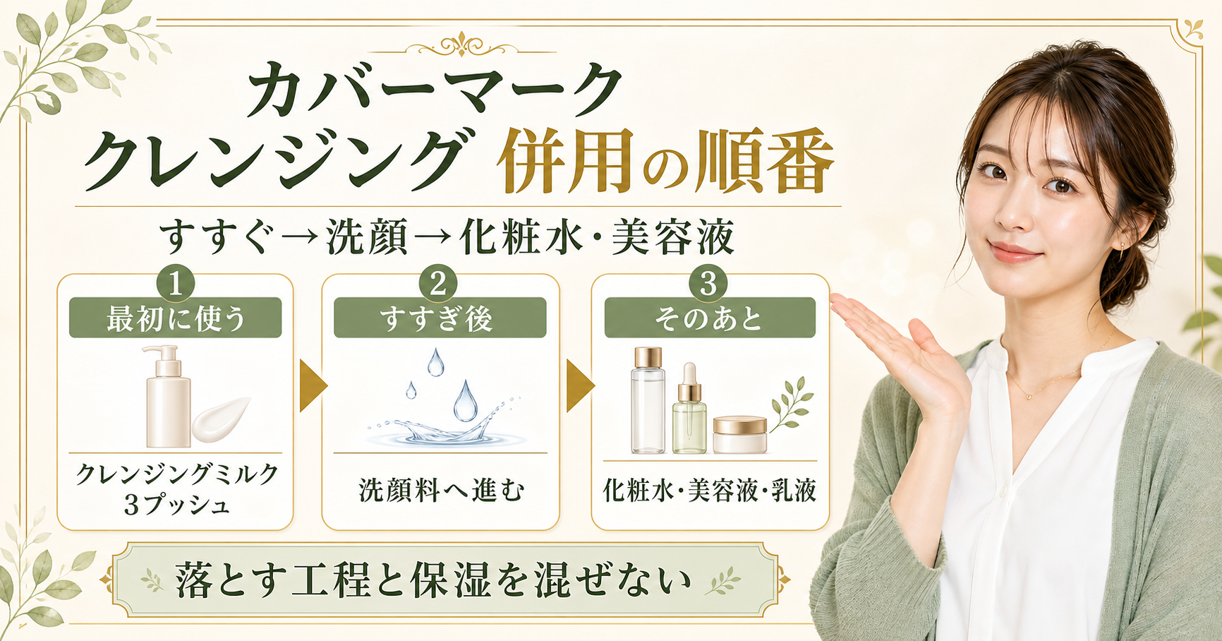 カバーマーク トリートメント クレンジング ミルクの併用順を示すビューティーボード