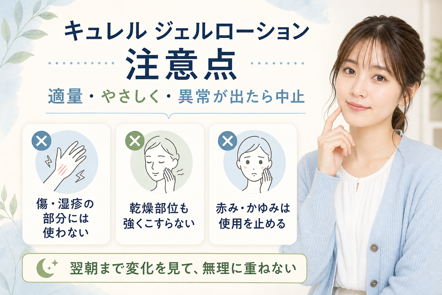 キュレル ジェルローションの注意点を示すビューティーボード