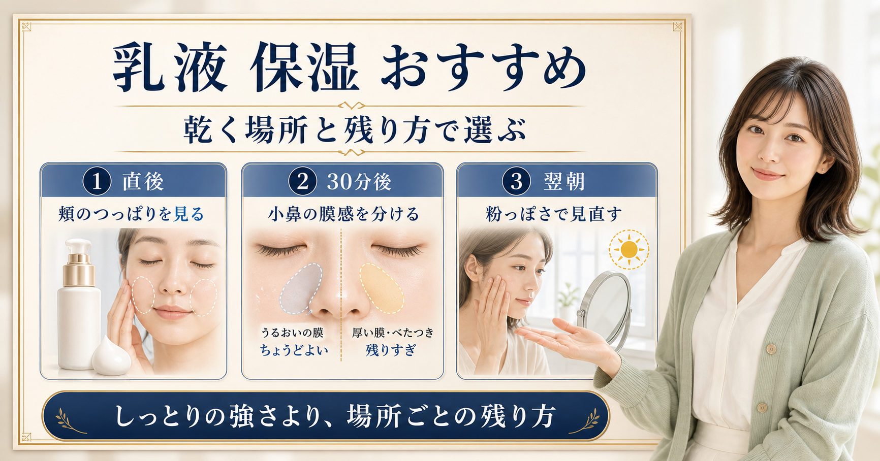 乳液の保湿おすすめを乾燥する部位と時間で見分けるボード