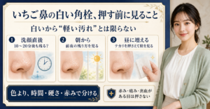 いちご鼻の白い角栓をざらつき・黒さ・赤みで分ける美容解説ボード