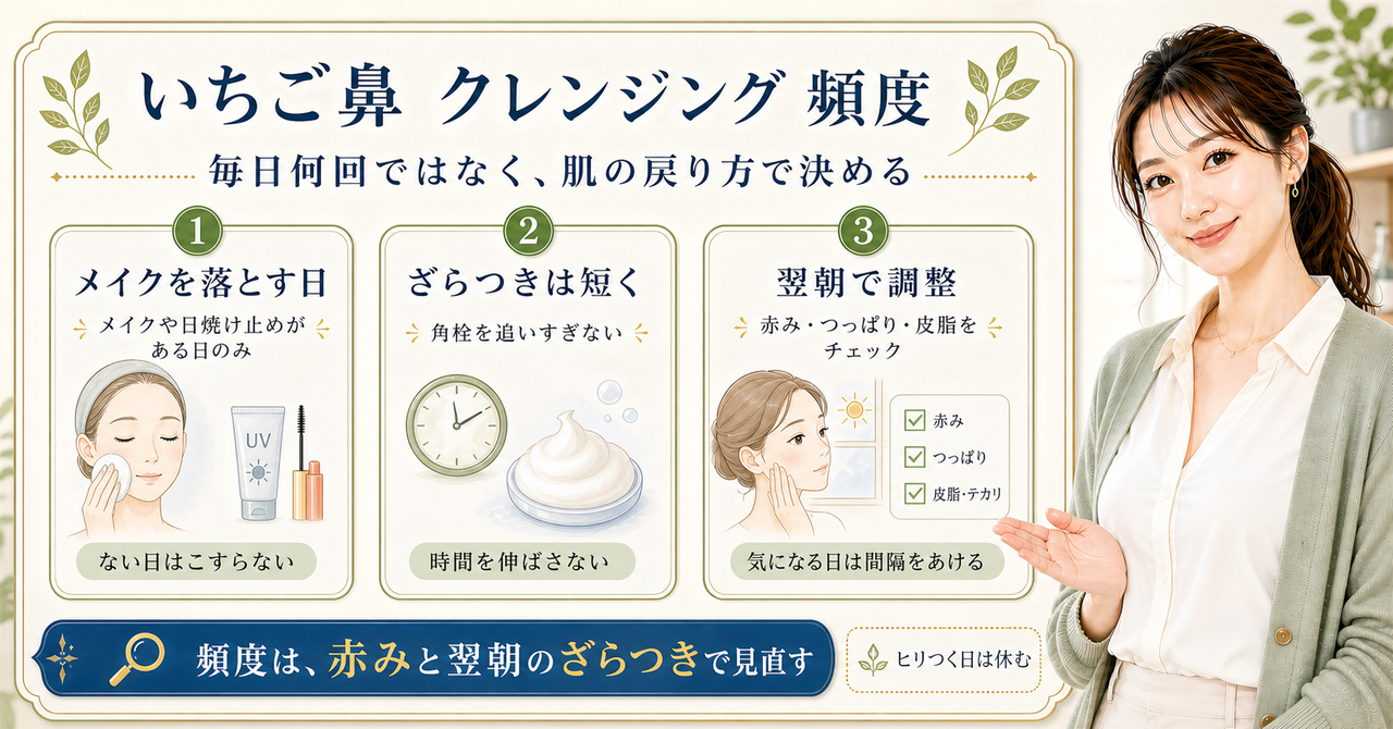 いちご鼻のクレンジング頻度を赤みと翌朝のざらつきで見直す3つのポイント