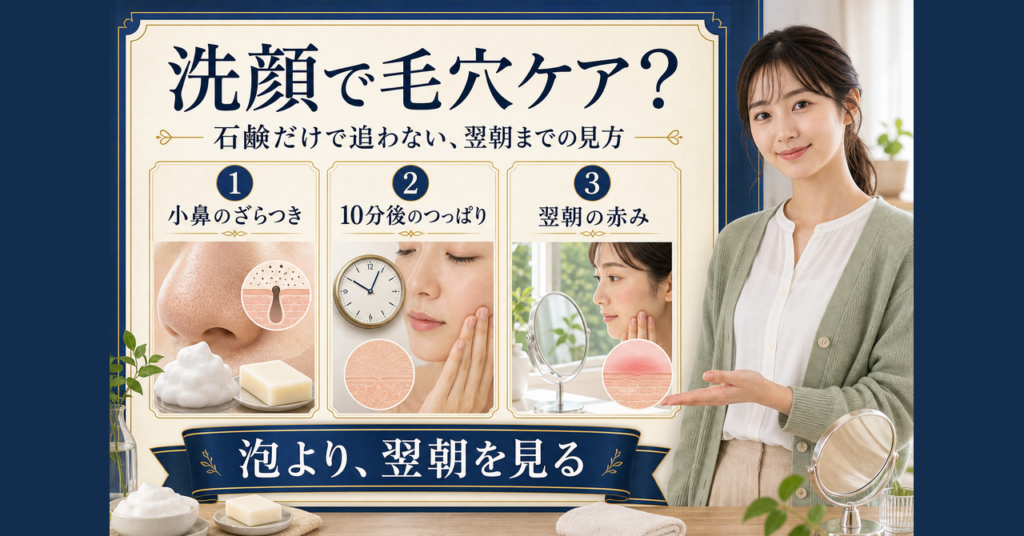 洗顔と石鹸による毛穴ケアを小鼻のざらつきと翌朝の赤みから考える解説画像