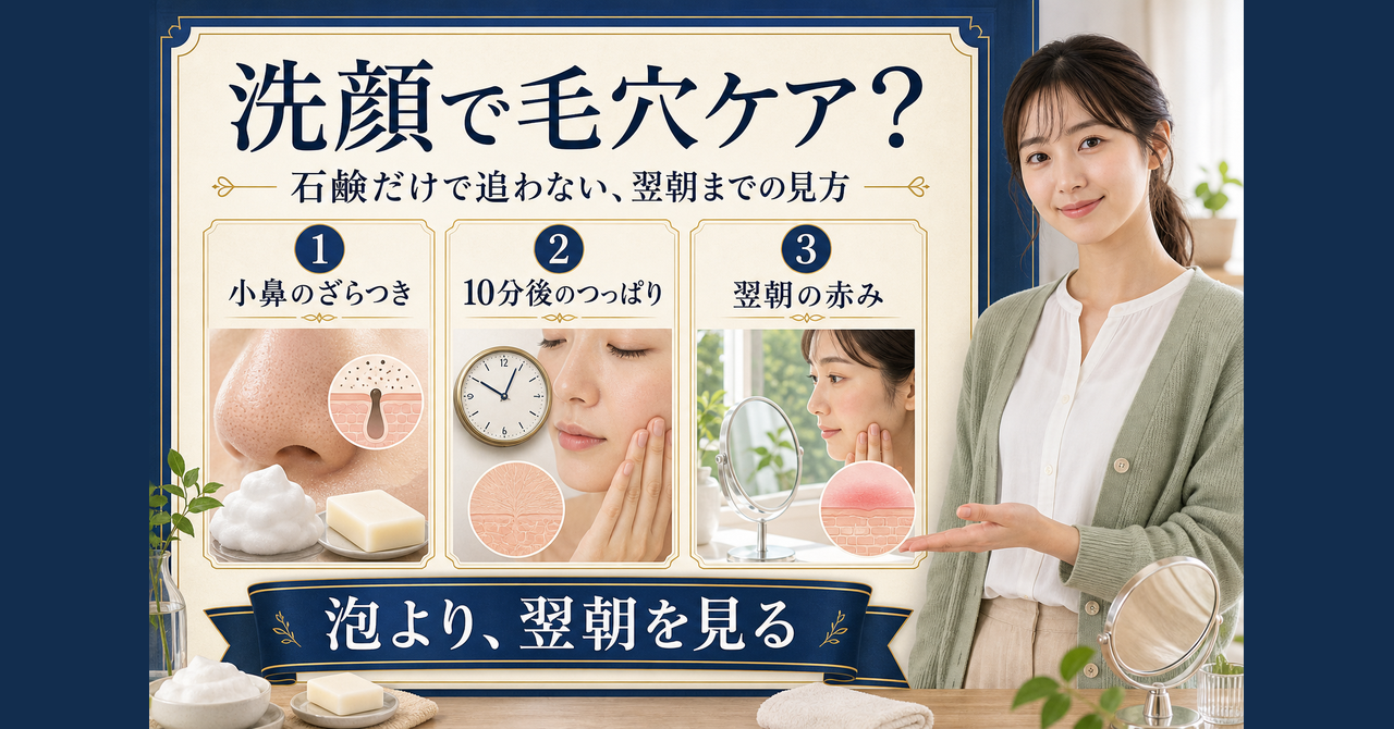 洗顔と石鹸による毛穴ケアを小鼻のざらつきと翌朝の赤みから考える解説画像