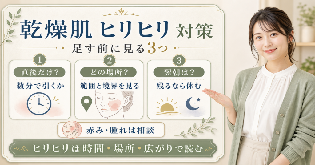 乾燥肌がヒリヒリするとき毛穴ケアを休む基準を示す美容解説ボード