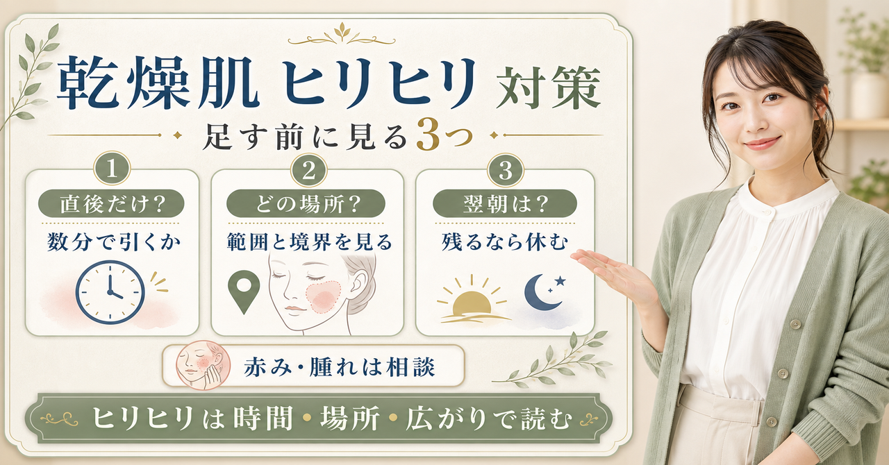 乾燥肌がヒリヒリするとき毛穴ケアを休む基準を示す美容解説ボード