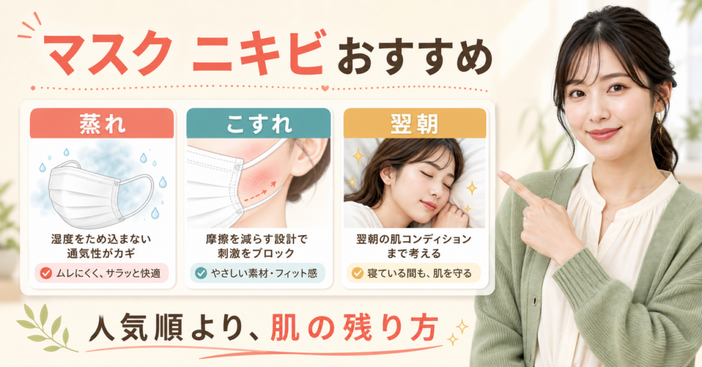 マスクによるニキビを蒸れ・こすれ・翌朝の戻り方から選ぶ解説画像