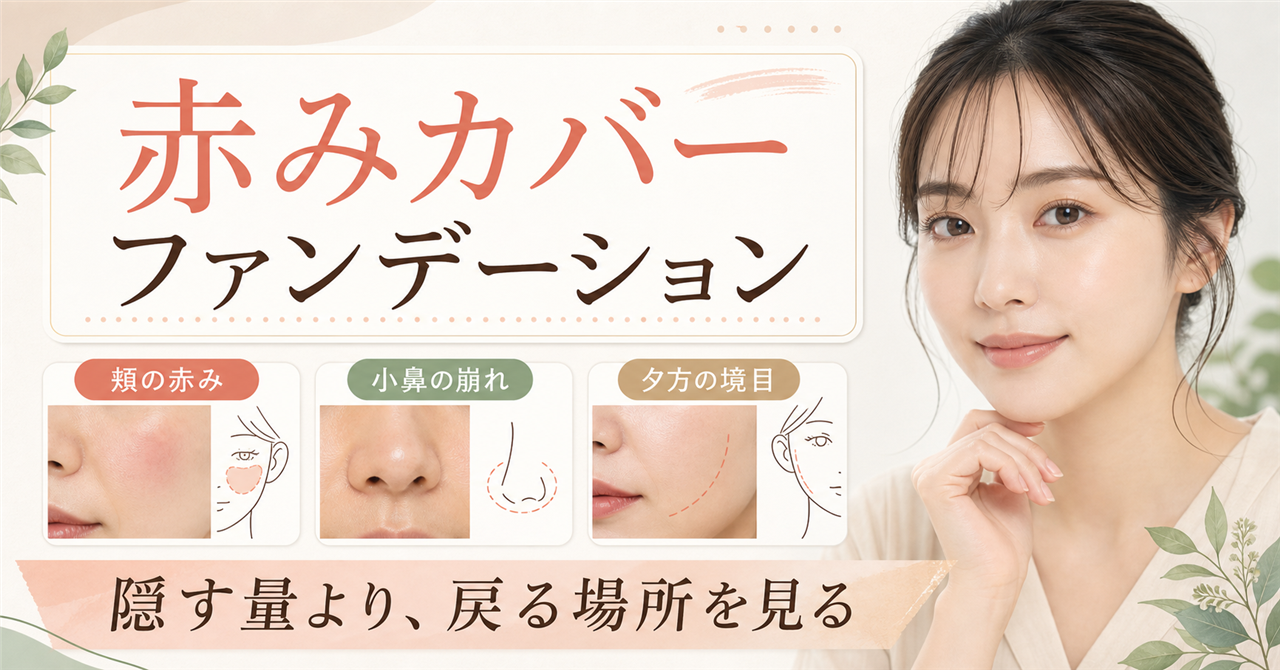 赤みカバー用ファンデーションを赤みの場所と夕方の戻り方から選ぶ解説画像